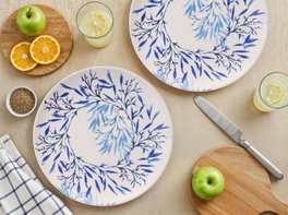 Hermia Blue Serv Ivy Set de 6 Platos de Servicio en Cerámica de Colores Azul, Blanco y Aqua